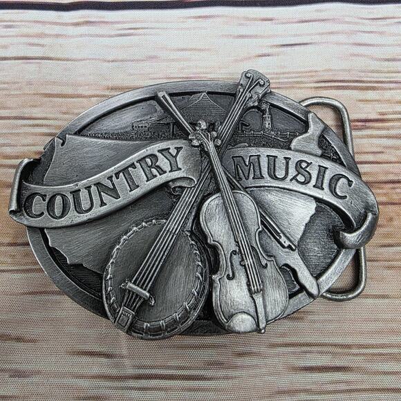 Vintage 1984 Award Design Country Music Belt Buckle Banjo Fiddle Western USA B29 - Picture 1 of 12